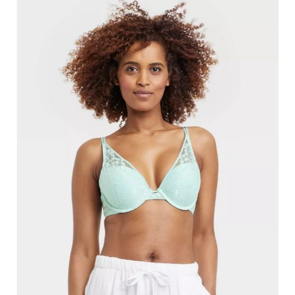 Auden Women's Lace Plunge Push-Up Bra Green Size 32DD